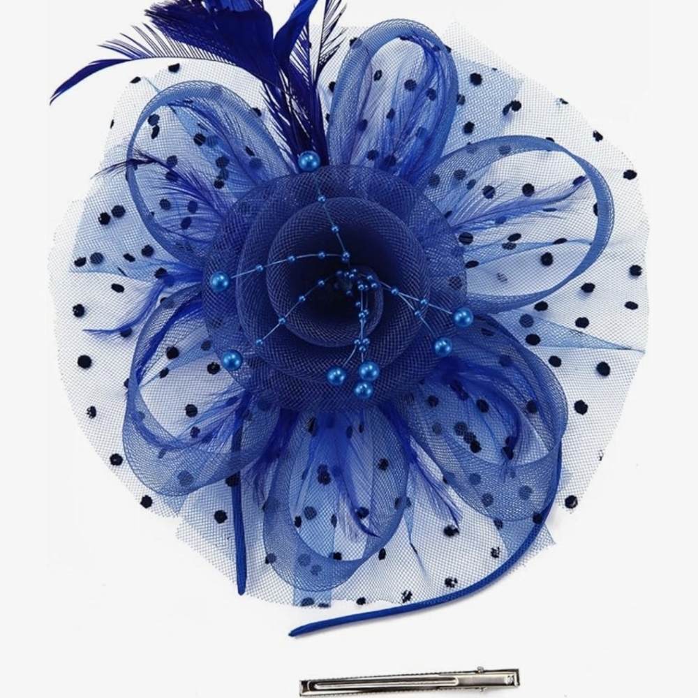 NWT Elegant Kentucky Derby Royal Blue Feather Fascinator.